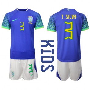 Lacne Dětský Futbalové dres Brazília Thiago Silva #3 MS 2022 Krátky Rukáv - Preč (+ trenírky)